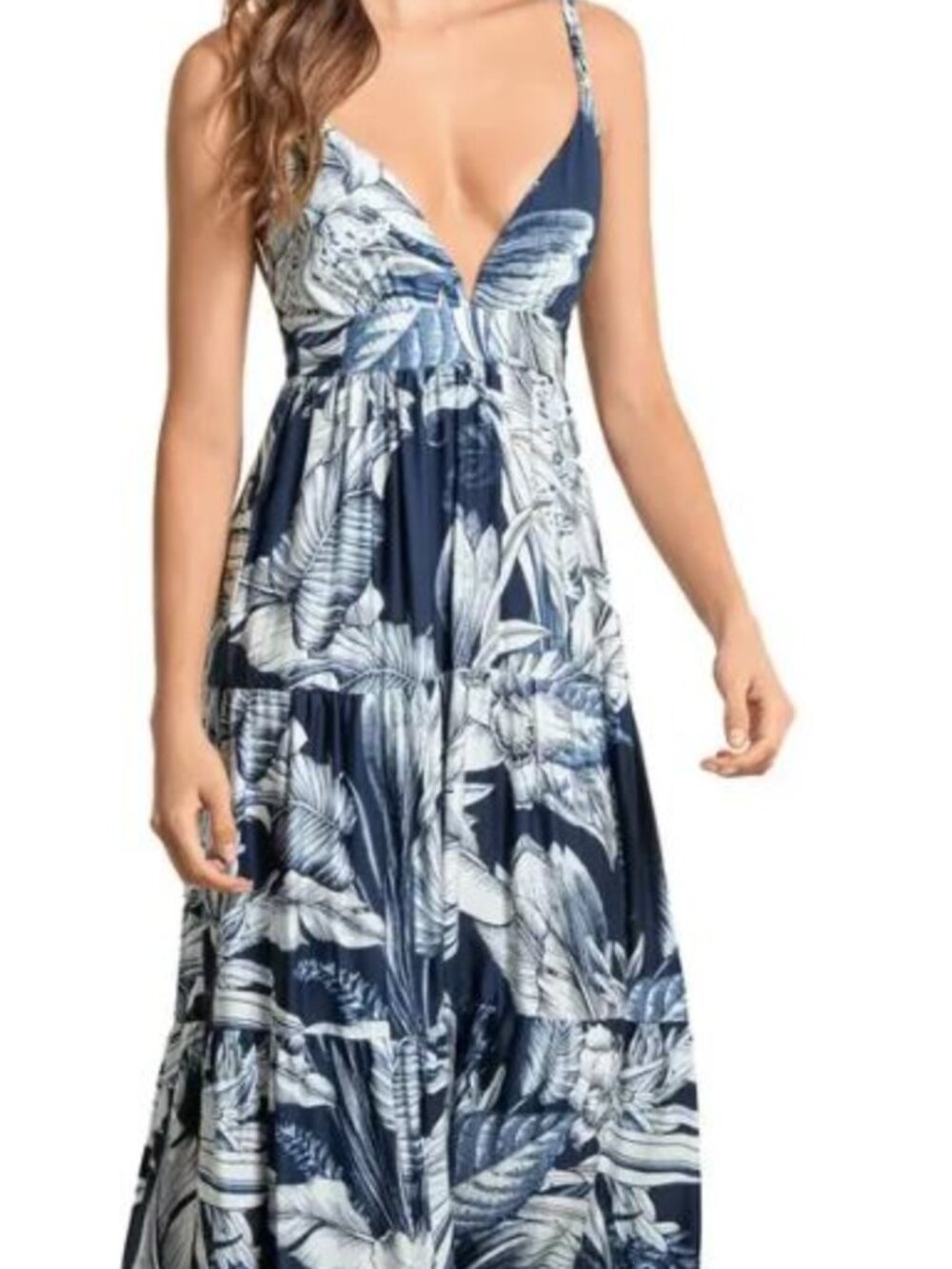 Maaji Juliette Calla Lily Tiered Plunge Neck Cover-Up Dress